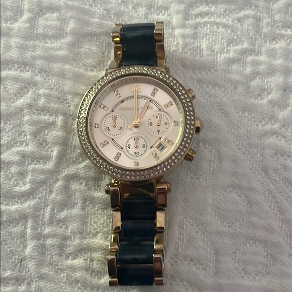 Michael Kors Accessories - Women’s Michael Kors Gold and Blue Chronograph Watch